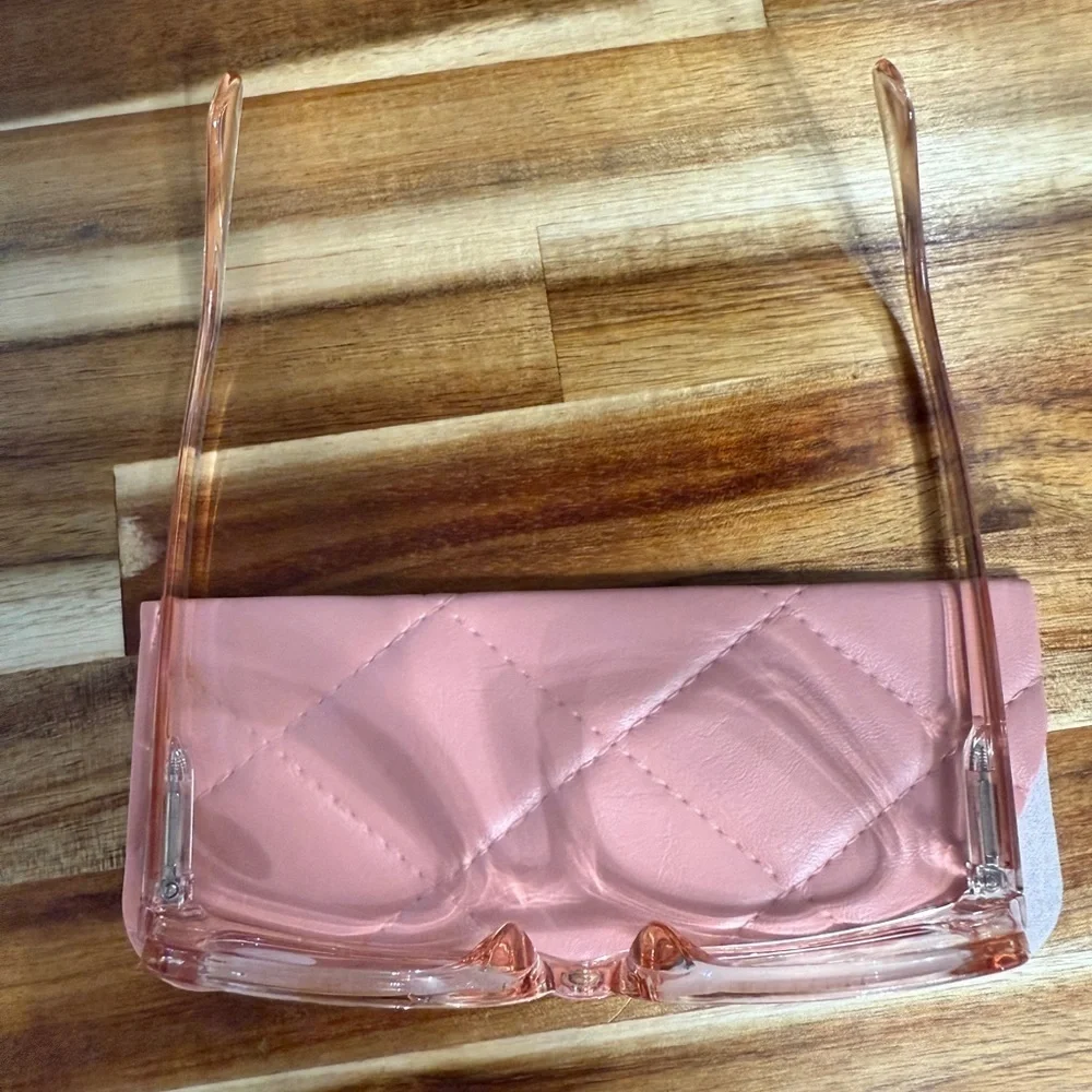 Elegant Women's blue light filter light pink Glasses with Pink Case